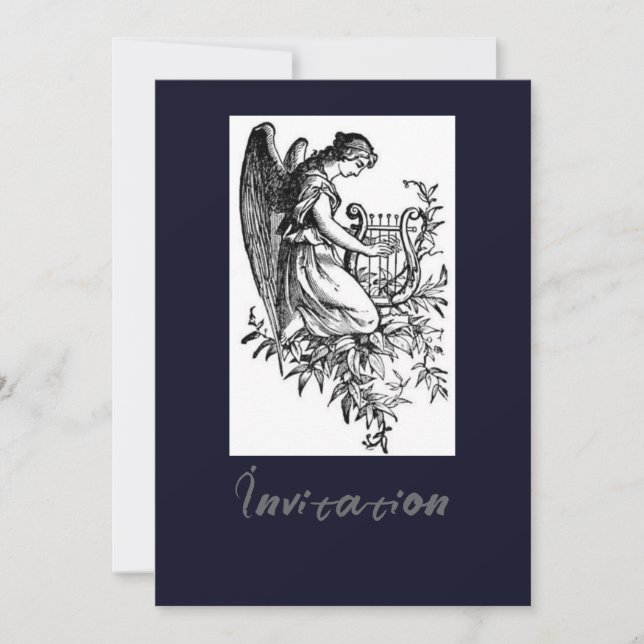 Angel With Harp And Flora Invitation (Front)