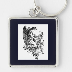 Angel With Harp And Flora Keychain