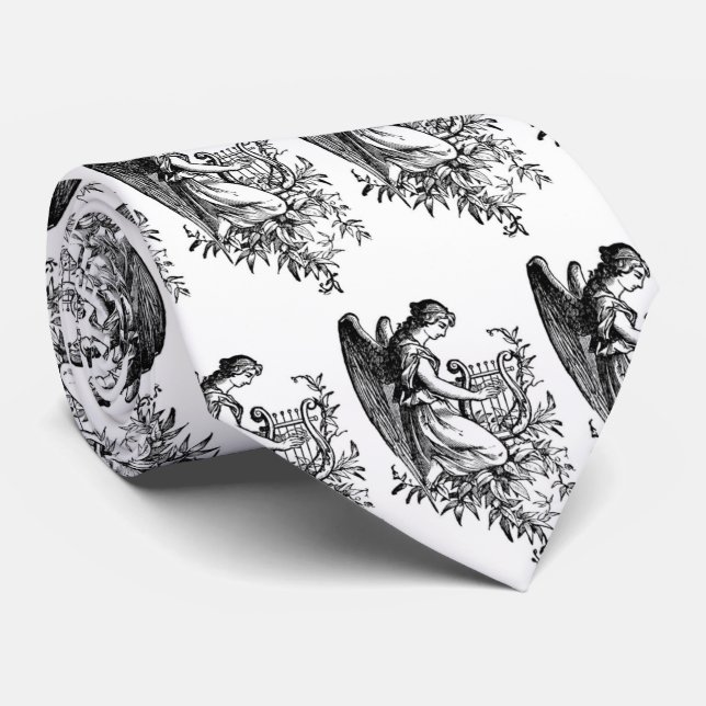Angel With Harp And Flora Neck Tie (Rolled)