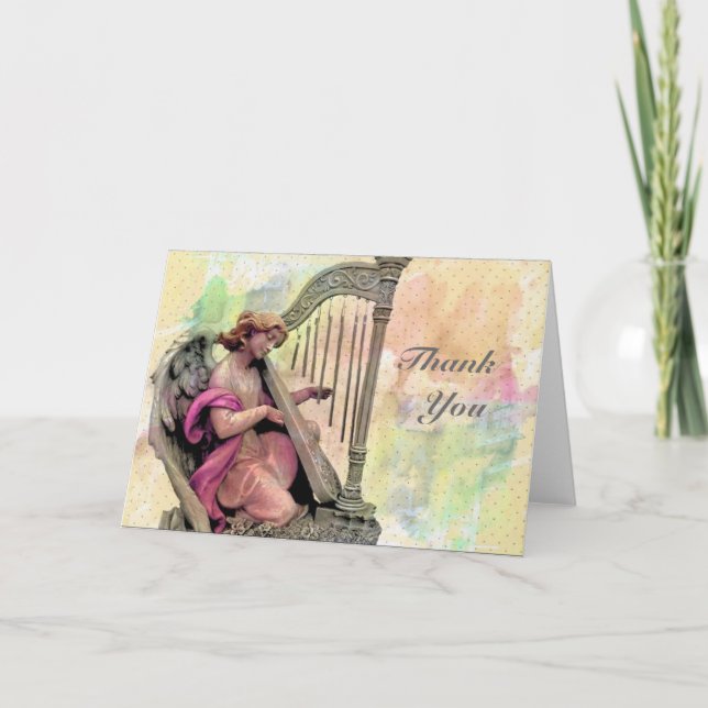 Angel with Harp Thank You Card (Front)