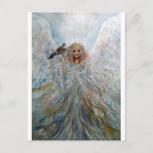 Angel with hawk for good fortune postcard