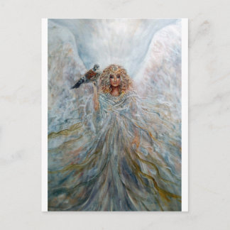 Angel with hawk for good fortune postcard