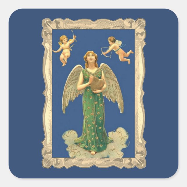 Angel With Heart And Cupid Square Sticker (Front)