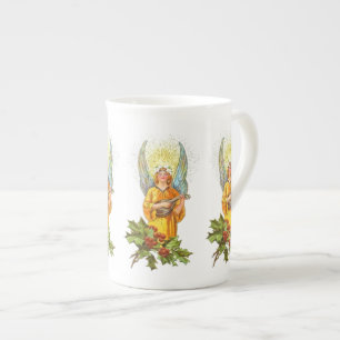 Angel With holly And Mandolin Bone China Mug