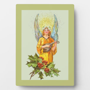 Angel With Holly And Mandolin  Plaque