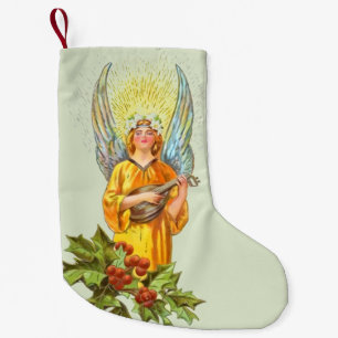 Angel With Holly And Mandolin Small Christmas Stocking