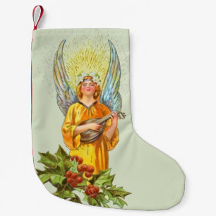 Angel With Holly And Mandolin Small Christmas Stocking