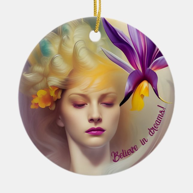 Angel with orchid    ceramic ornament (Front)