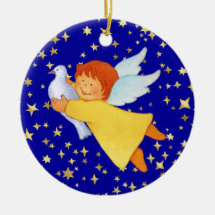 Angel with Peace Dove Ceramic Ornament