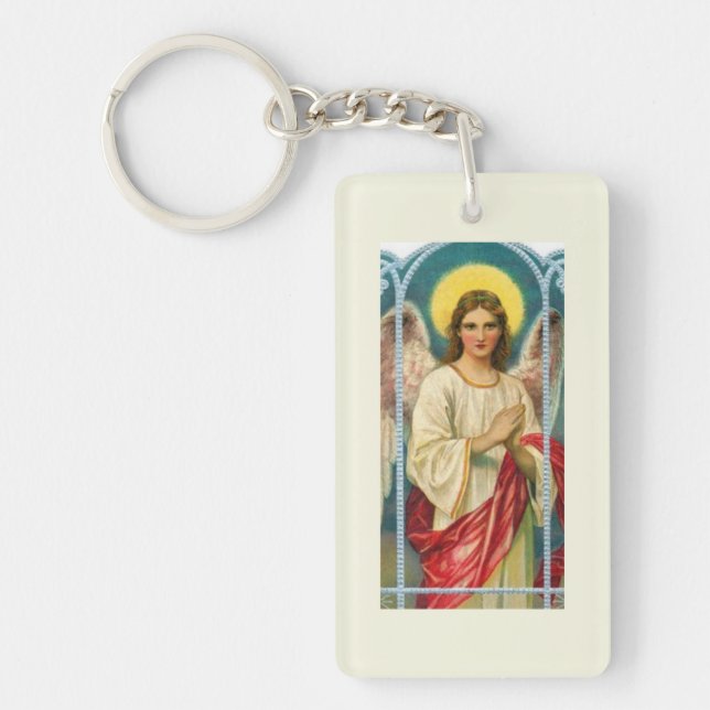 Angel With Pink Ribbon Triptych Keychain (Front)