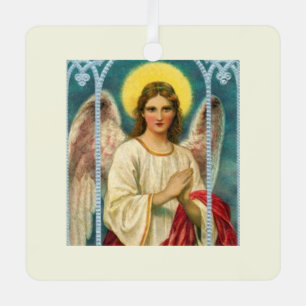 Angel With Pink Ribbon Triptych Metal Ornament