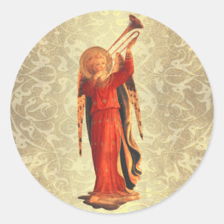 Angel with Trumpet Classic Round Sticker