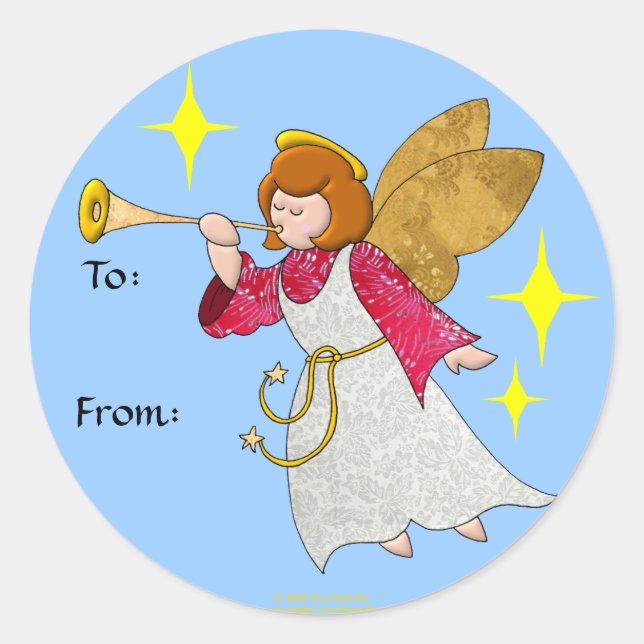 Angel With Trumpet Holiday Gift Tags (Front)