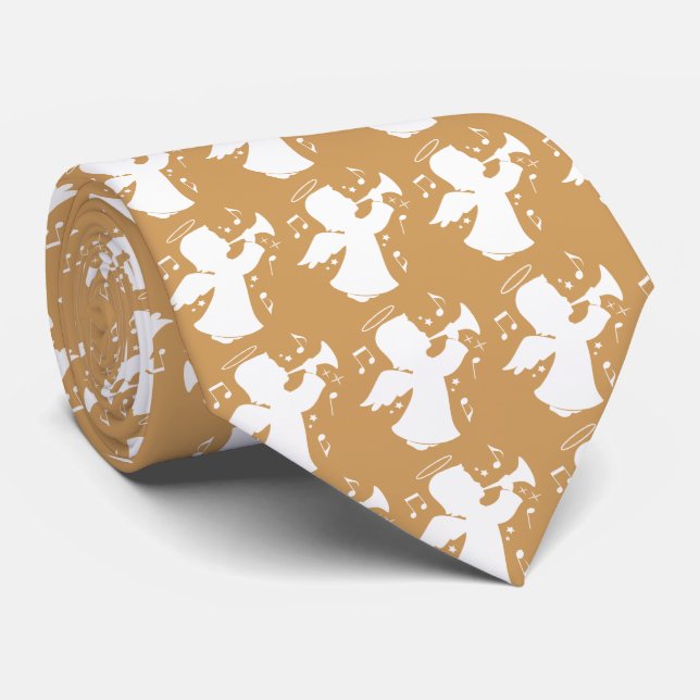 Angel with Trumpet Playing Christmas Music Tie (Rolled)