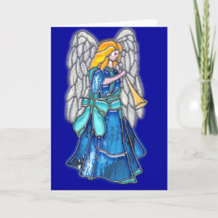 Angel with Trumpet Stained Glass Holiday Card