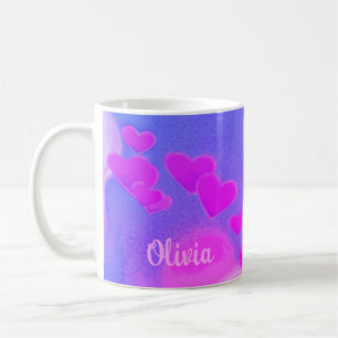 Angel Work Thanks Quote Pink Hearts Art Monogram Coffee Mug