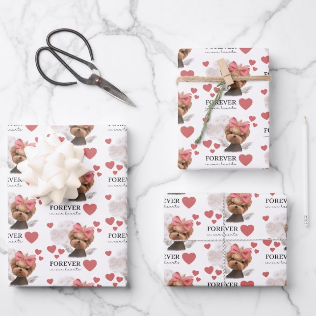 Angel Yorkie Wrapping Paper Flat Sheet Set of 3 (Front)