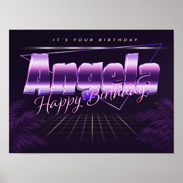 Angela Nom Vorname lila retro Poster Geburtstag (Devant)