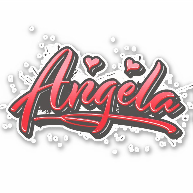 Angela red Heart Graffiti Sticker (Front)