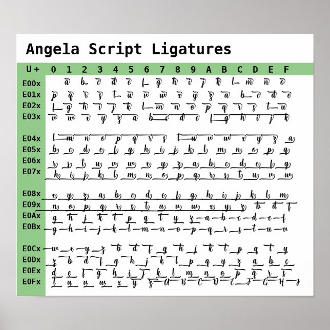 Angela Script Font Ligatures Poster (Front)