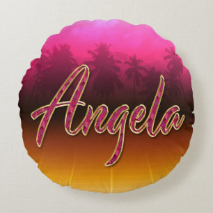 Angela Vorname Name golden pink Kissen Round Pillow