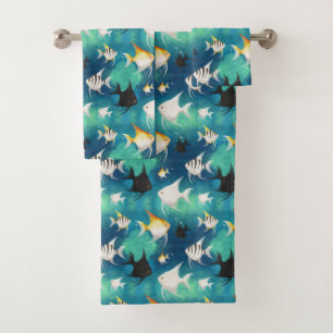 Angelfish Aquarium Pattern Bath Towel Set