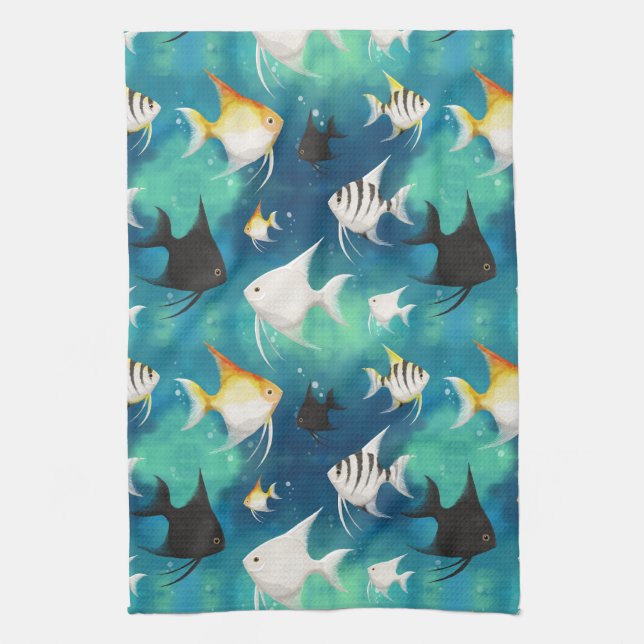 Angelfish Aquarium Pattern Kitchen Towel (Vertical)