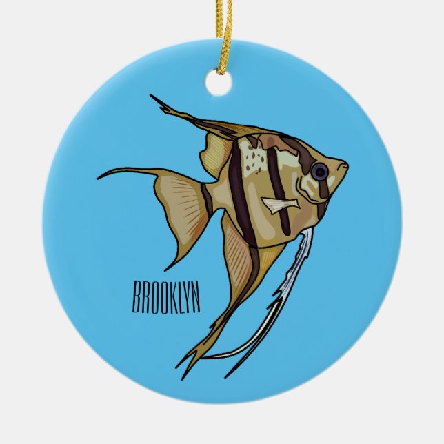 Angelfish cartoon illustration ceramic ornament (Front)