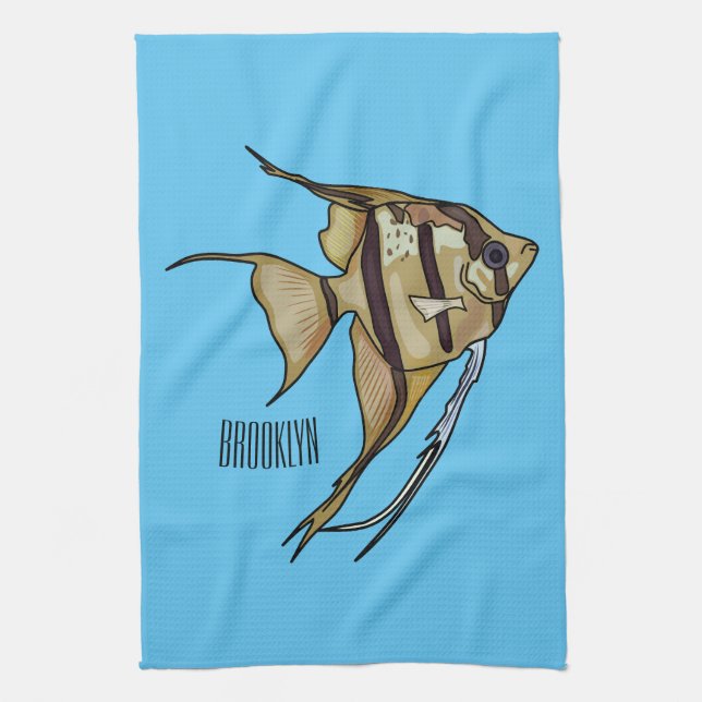 Angelfish cartoon illustration kitchen towel (Vertical)