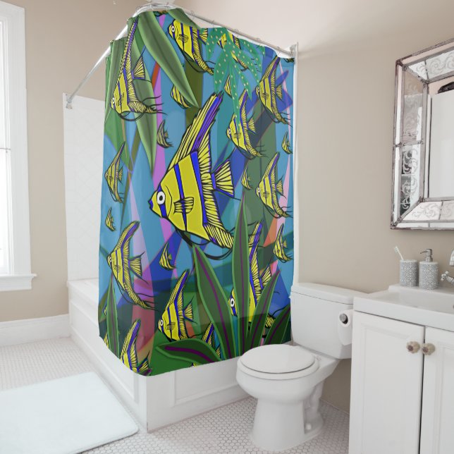 Angelfish Fantasy Scene No. 8 Shower Curtain (In Situ)