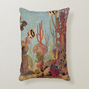 Angelfish in Coral, Vintage Tropical Fish in Ocean Accent Pillow