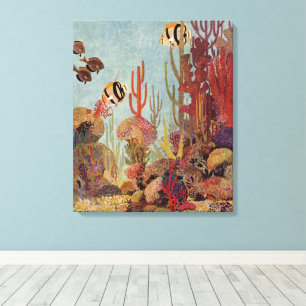 Angelfish in Coral, Vintage Tropical Fish in Ocean Canvas Print