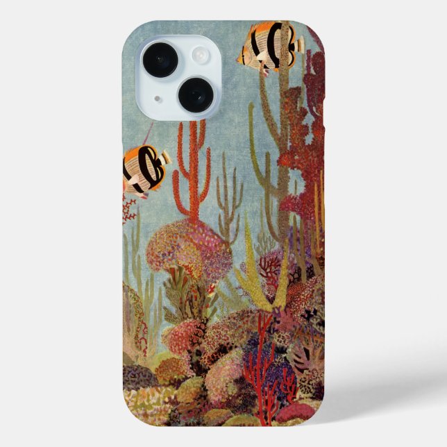 Angelfish in Coral, Vintage Tropical Fish in Ocean Case-Mate iPhone Case (Back)