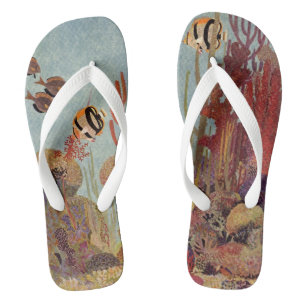 Angelfish in Coral, Vintage Tropical Fish in Ocean Flip Flops