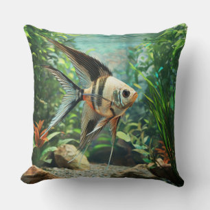 Angelfish swimming in freshwater aquarium throw pillow