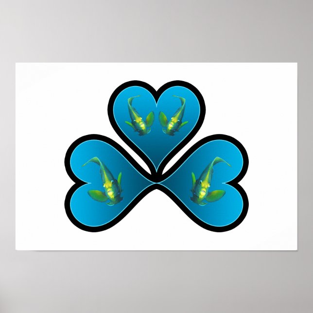 Angelfish Twins - 3 Black-bordered Blue Hearts |  Poster (Front)