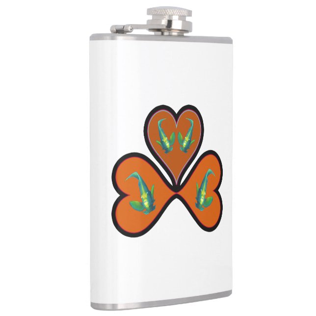 Angelfish Twins - 3 Black-bordered Red Hearts |  Hip Flask (Right)