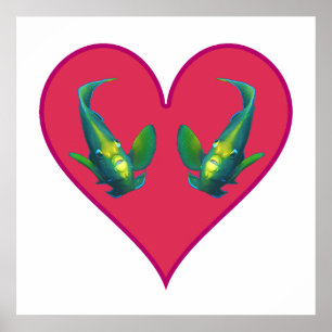 Angelfish Twins in a Red Heart - Illustration    Poster