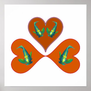 Angelfish Twins - Three Red Heart Illustration    Poster