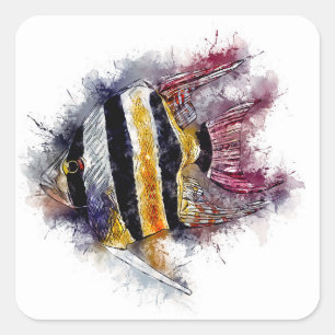 AngelFish Watercolor Aquarium Sea Creature Artwork Square Sticker