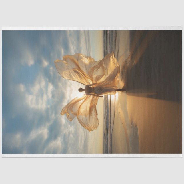 Angelic Angel Walking on Beach Decoupage Tissue Paper (Front)