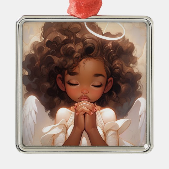 Angelic Black Angel Christmas Delight Metal Ornament (Front)