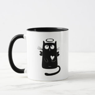 Angelic black cat cartoon mug