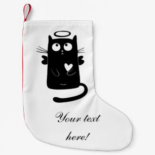 Angelic black cat cartoon small christmas stocking
