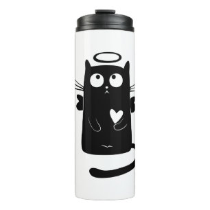 Angelic black cat cartoon thermal tumbler