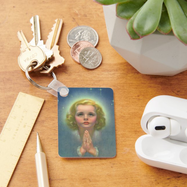 Angelic Blond Girl with Halo and Stars Praying Keychain (Desk)