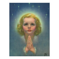 Angelic Blond Girl with Halo and Stars Praying