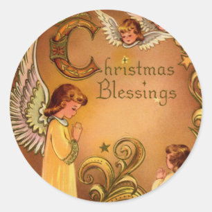 Angelic Christmas Blessings Classic Round Sticker