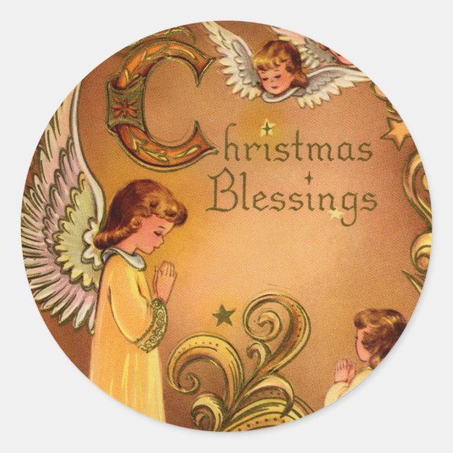 Angelic Christmas Blessings Classic Round Sticker (Front)