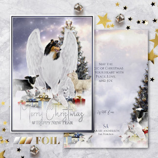 Angelic Christmas Eve, Tricolor Collie Angel - Foil Holiday Card
